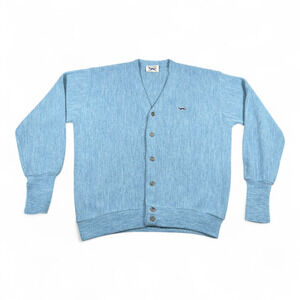 Vintage JC Penney Sweater Adult LARGE Blue Cardigan Fox USA Union Cobain 70s